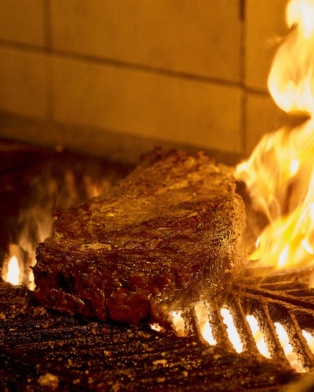 Dry-aged steak served on board